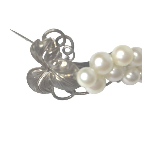 VTG STERLING 835 Women Grape Cluster Brooch Faux Pearl Mid Century Estate Pin - Picture 5 of 8